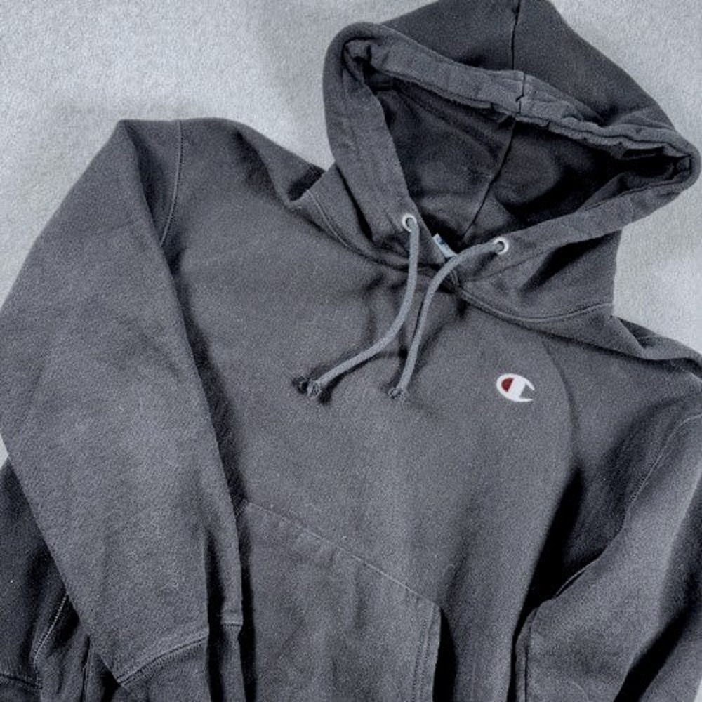Vintage Champion Reverse Weave Hoodie Mens M Black Solid Embroidered Pullover